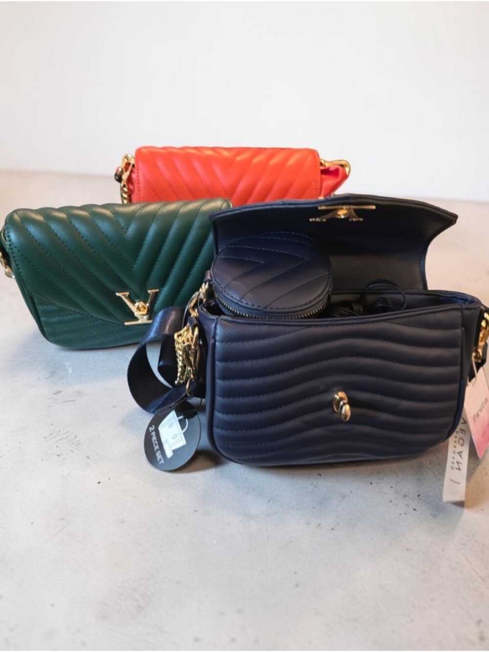 Quilted Crossbody Bag - guitar strap & chain strap included 8 by 6 by 3 - Picture 2 of 15